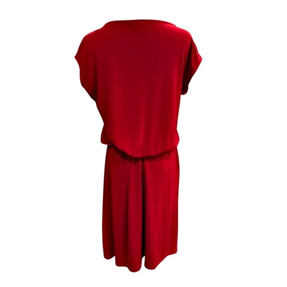 Talbots Petites Knit Dress MED PETITE Burgundy Stretch Elastic Waist Blouson - Picture 3 of 7